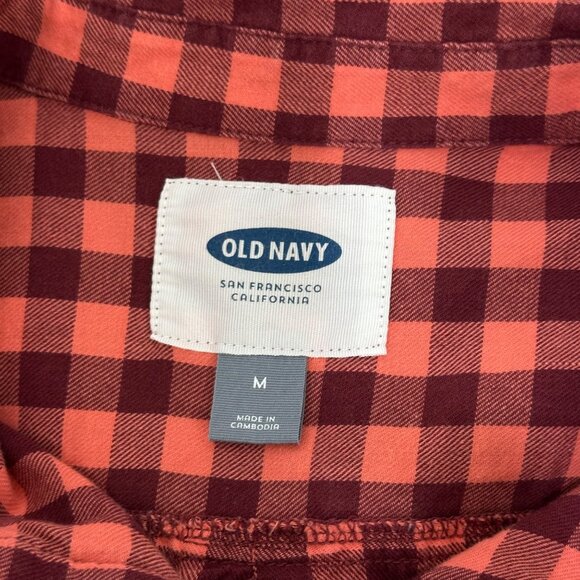 Old Navy Womens SZ M Marron/Coral Checkered Light Flannel Button-Down Shirt - Picture 3 of 12